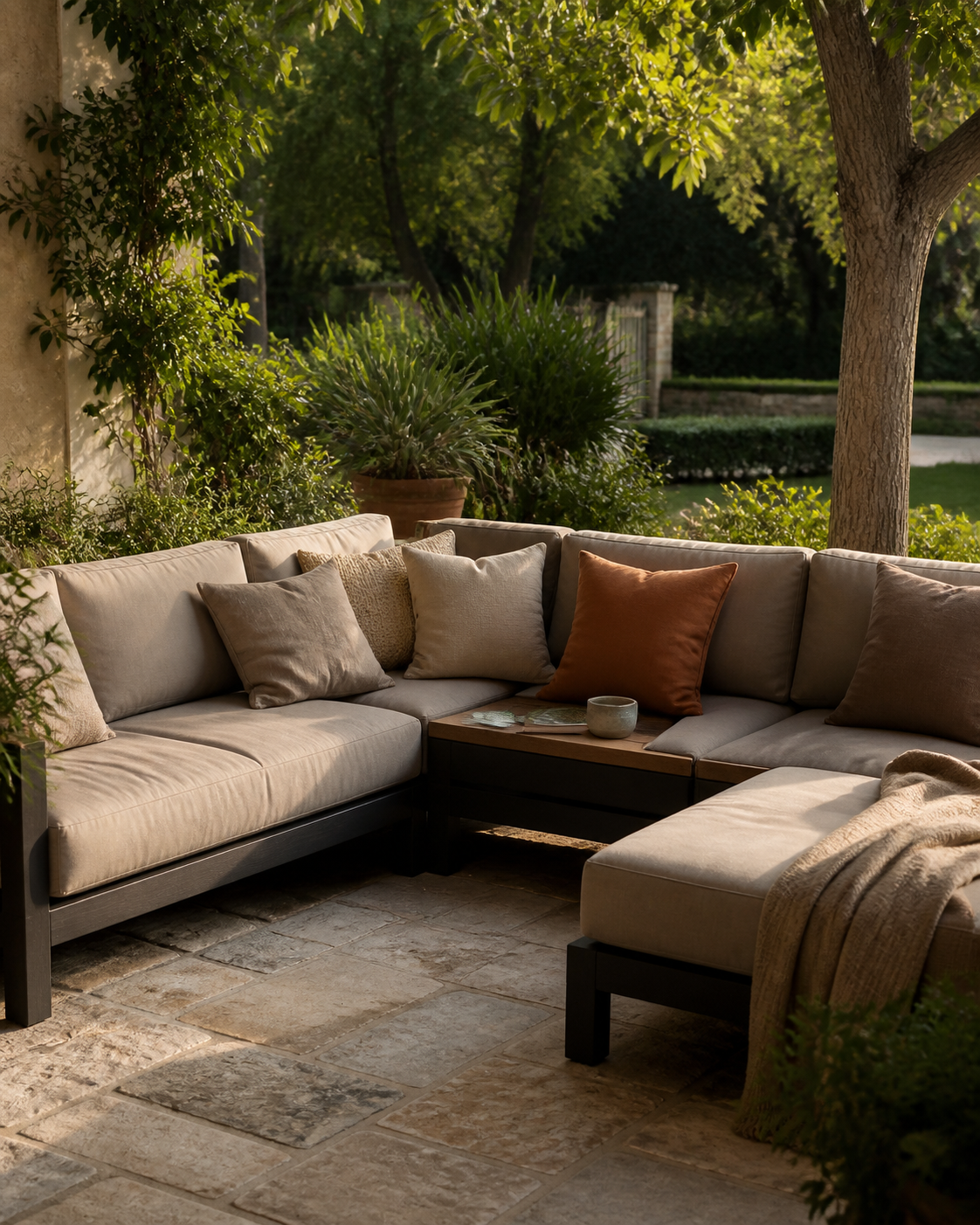 Outdoor patio sectional with a corner table