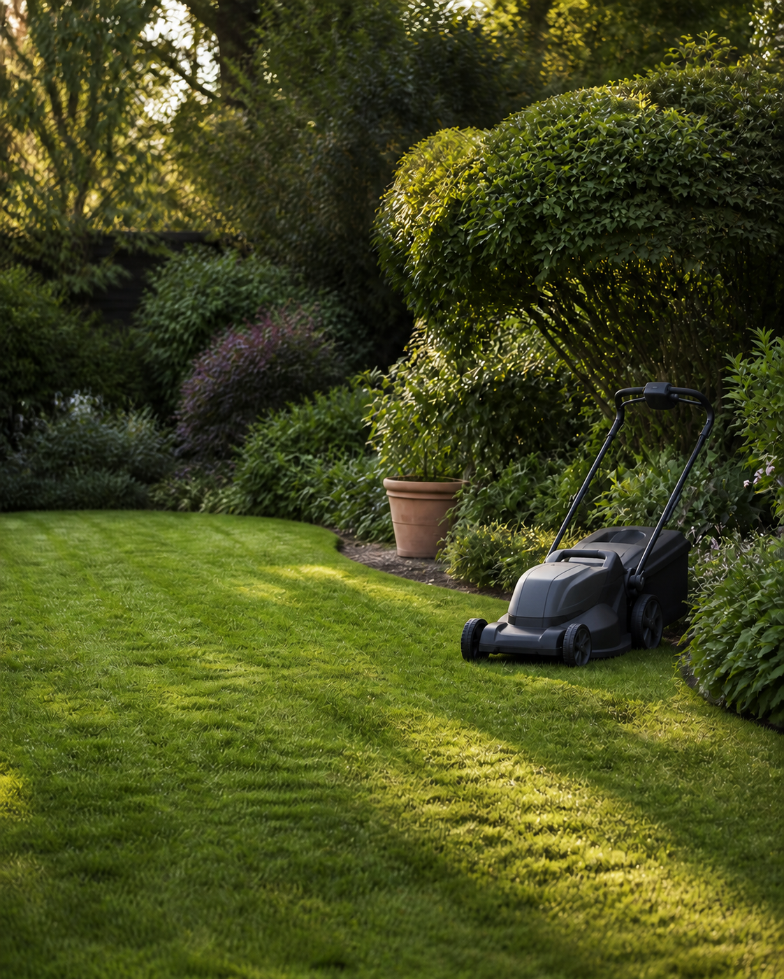 Freshly cut backyard lawn